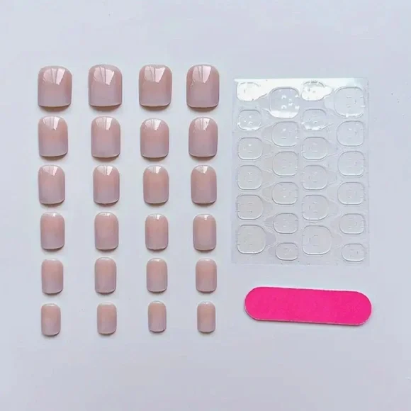 24pcs Glossy Jelly Pink Gradient Press-On Glue-On Short Oval Fake Nails - Picture 2 of 5